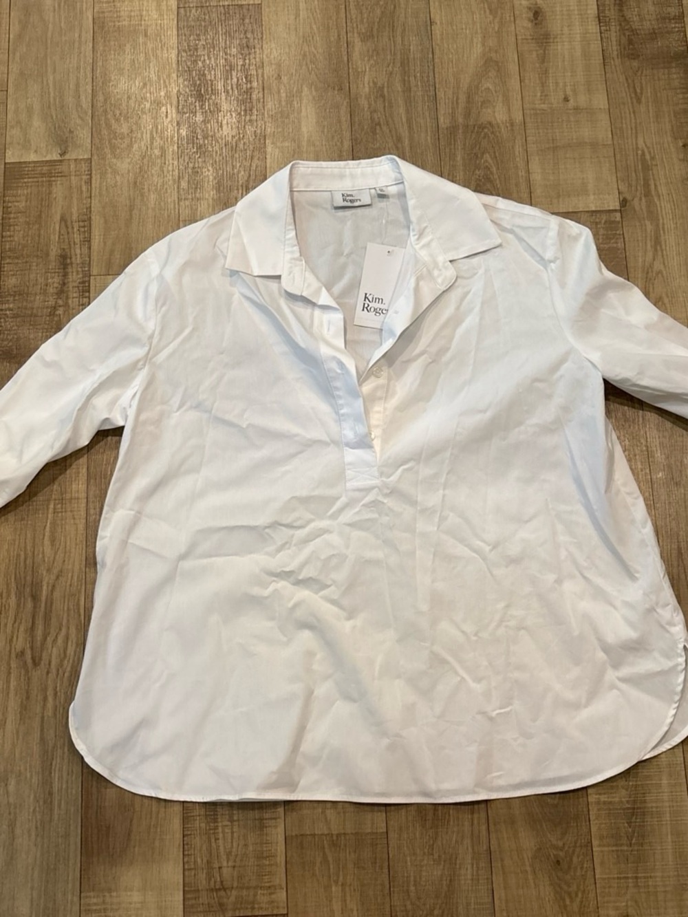 Kim Rogers White Button-Down V-Neck Popover Shirt